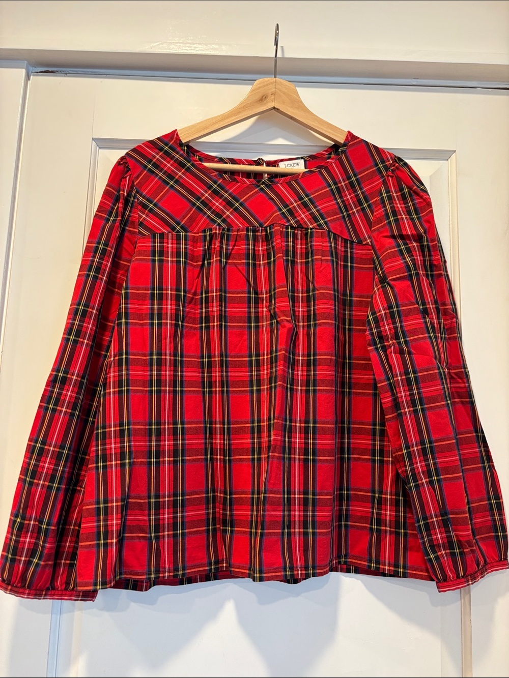 J. Crew Red Plaid Button-Back Top